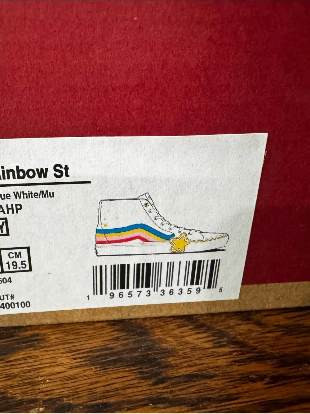 Kids' Vans - White sk8 Hi Sneakers with Rainbow Stripe and Yellow Star